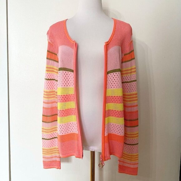 SPORTALM KITZBUHEL DAVINA COLORFUL OPEN KNIT SATIN FLORAL PANEL ZIP UP JACKET - Picture 4 of 10